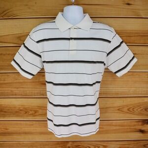 Polo Golf Shirt Mens Size XL White Striped STRETCH Cotton Blend Collar‎ Geoberti